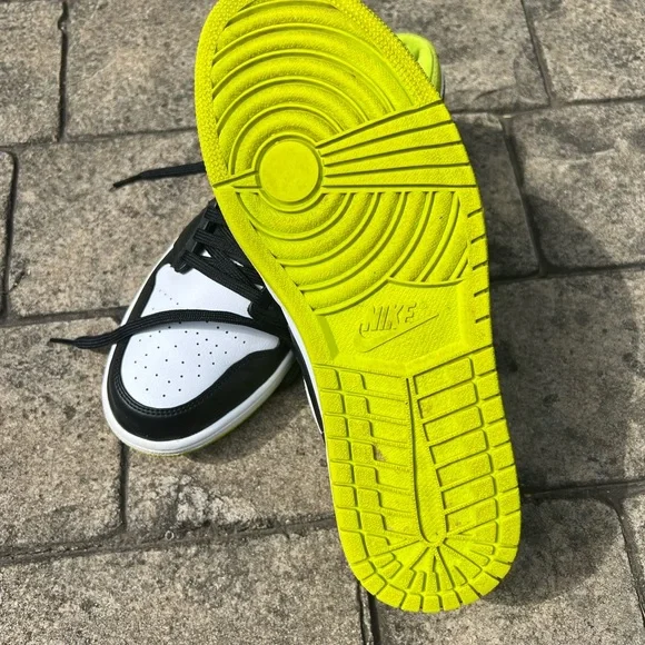 NIKE Dunk Low Black White and Neon Green Sneakers - Picture 10 of 11